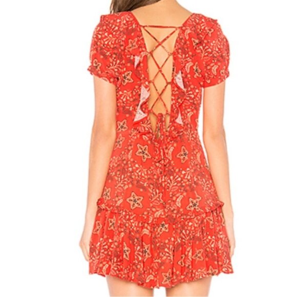 Spell & The Gypsy Celestial Red Floral Ruffle Mini Dress XS - Picture 7 of 10